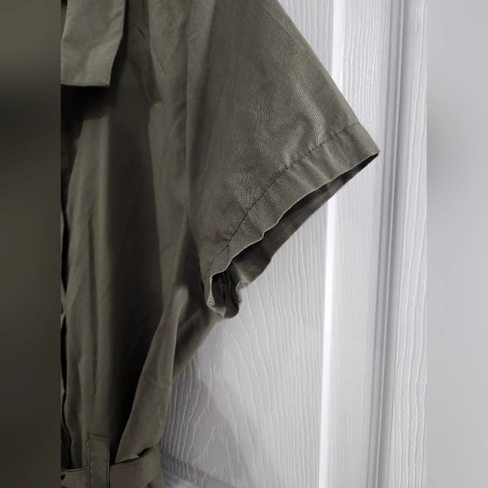 JDY green trench coat dress belted collared lagenlook Military size 36 - Picture 8 of 13
